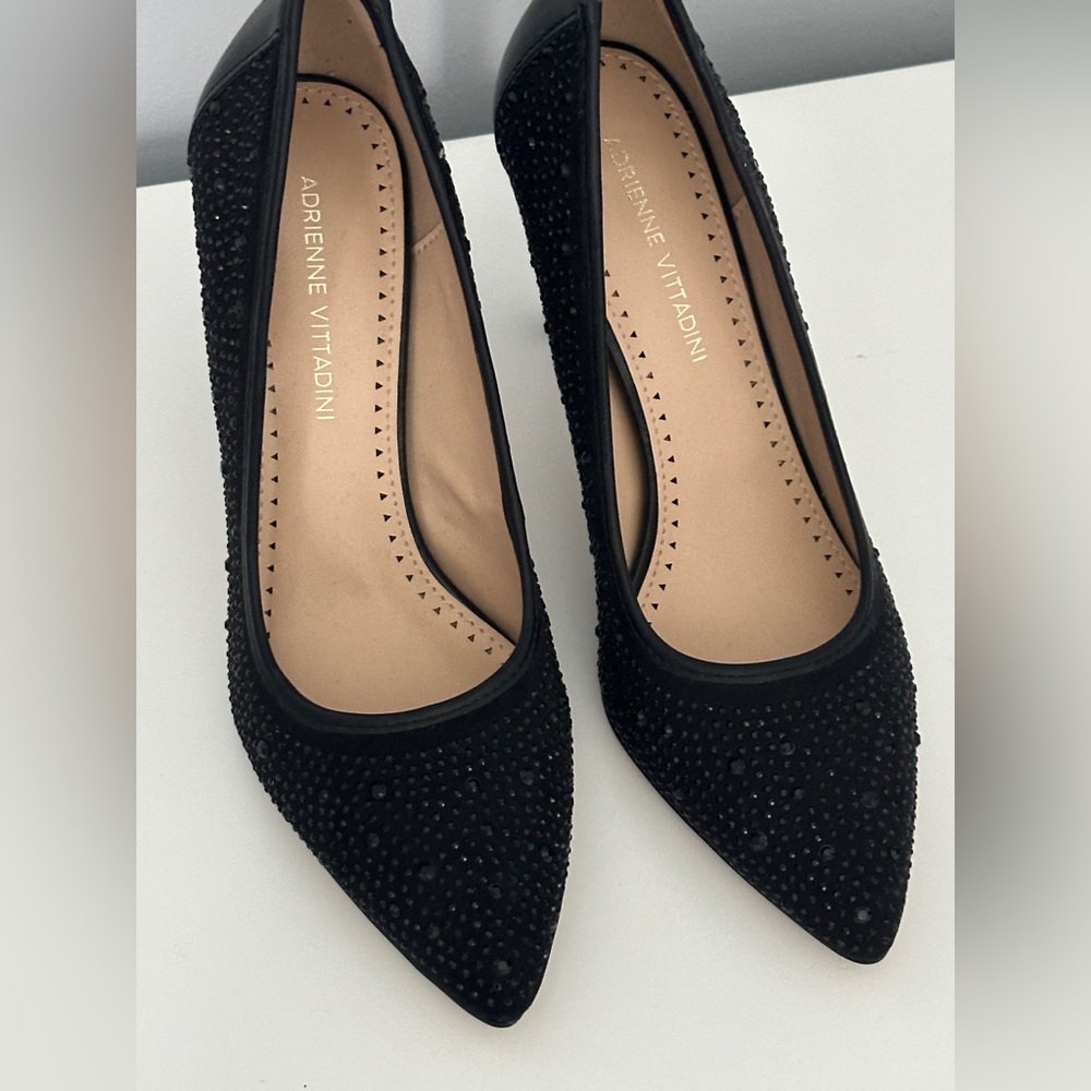 Adrienne Vittadini Black Sparkle sequin rhinestone pumps shoes high heels size 7